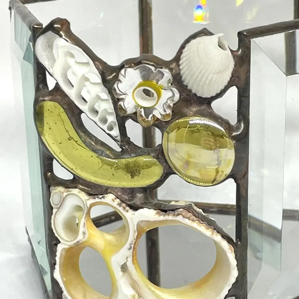 Sea Shells Leaded Crystal Glass Mirrored Bottom Votive Tea‎ Light Candle Holder